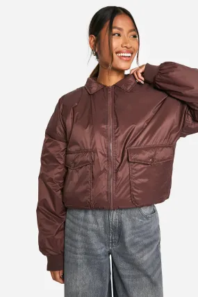 Collar Detail Nylon Bomber Jacket