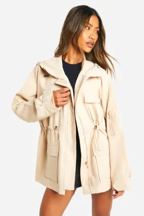 Synched Waist Longline Hooded Jacket